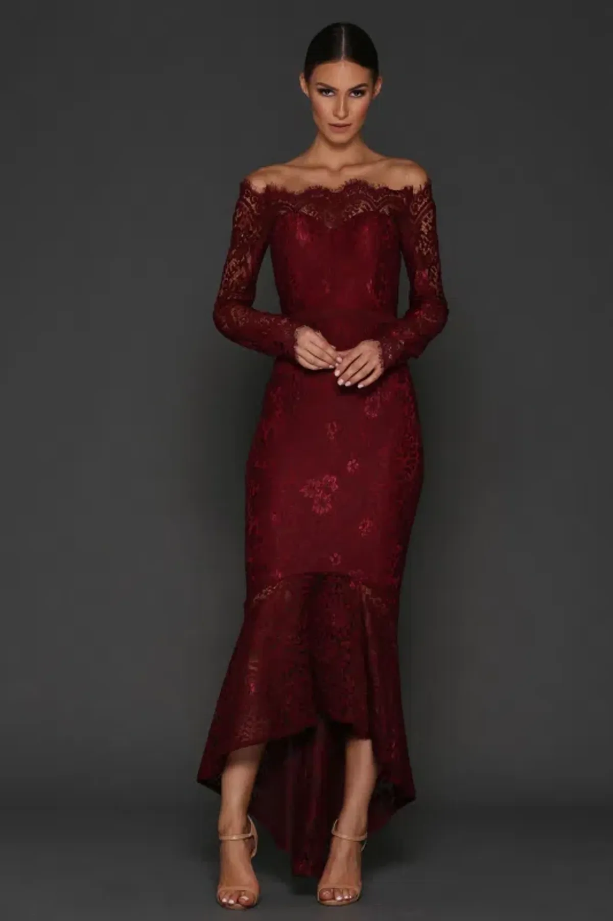 Elle Zeitoune Marchesa Dress Burgundy Size 10 for rent on The Volte - main image