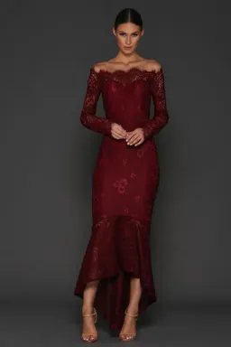 Elle Zeitoune Marchesa Dress Burgundy Size 10 for rent on The Volte - image 1