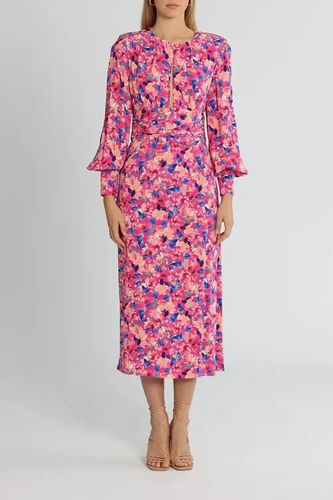 Rebecca Vallance Little Havana Midi Dress Pink Floral Size 10 for rent on The Volte - main image