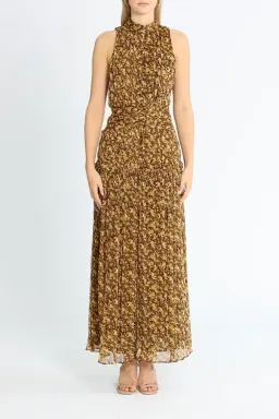 Shona Joy Carmela Sleeveless Midi Dress Khaki Print Size 8 for rent on The Volte - image 1