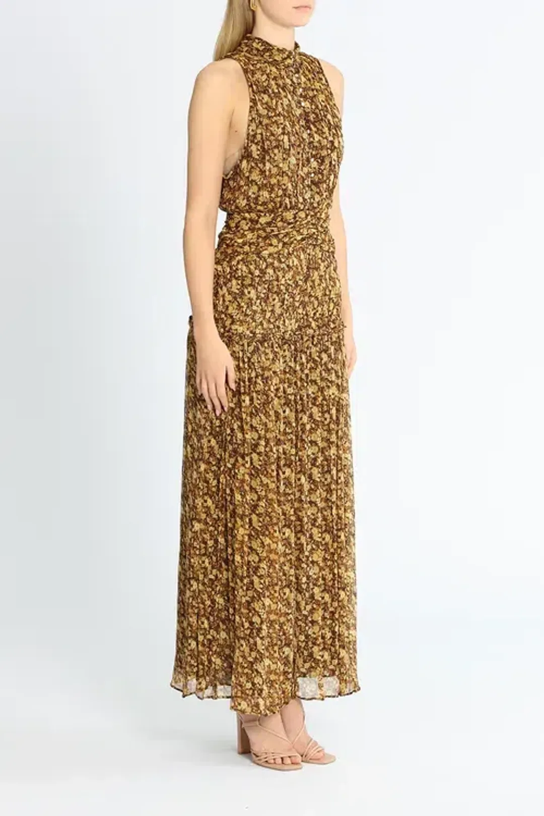 Shona Joy Carmela Sleeveless Midi Dress Khaki Print Size 8 for rent on The Volte - main image