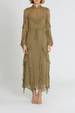 Shona Joy Eleonora Drawstring Frill Midi Dress Olive Khaki Size 8 for rent on The Volte - image 1