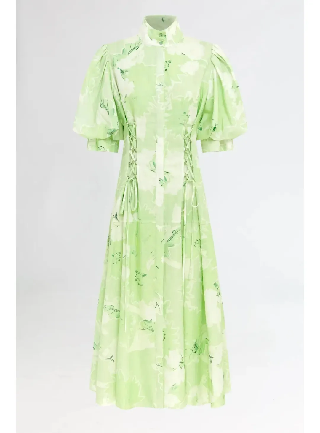 Leo Lin Anneke Drawstring Midi Dress Jasmine Print in Sage Size AU 12 for rent on The Volte - main image