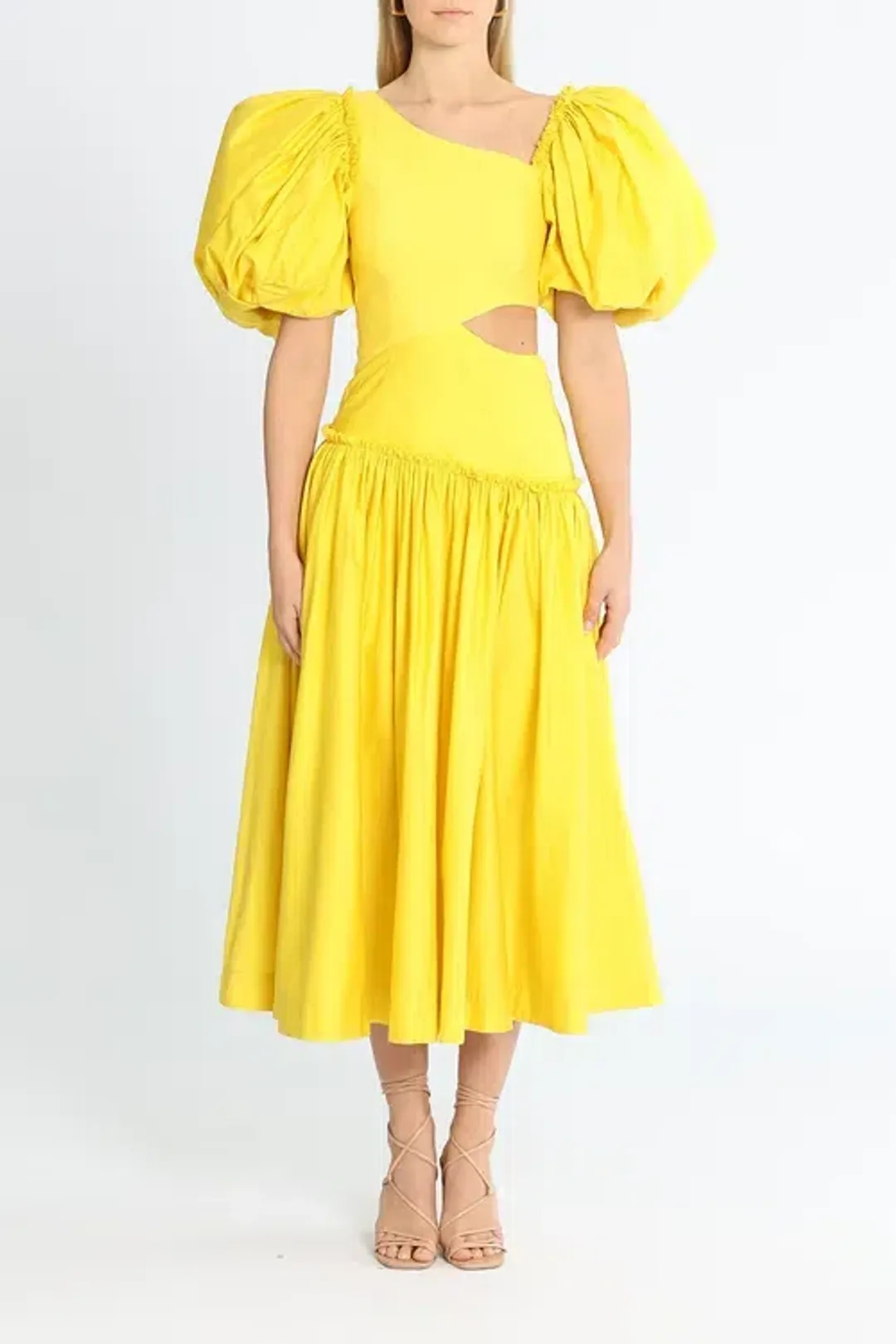 Aje Chateau Cut Out Midi Dress Yellow Size AU 10 for rent on The Volte - main image