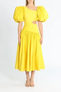 Aje Chateau Cut Out Midi Dress Yellow Size AU 10 for rent on The Volte - image 1