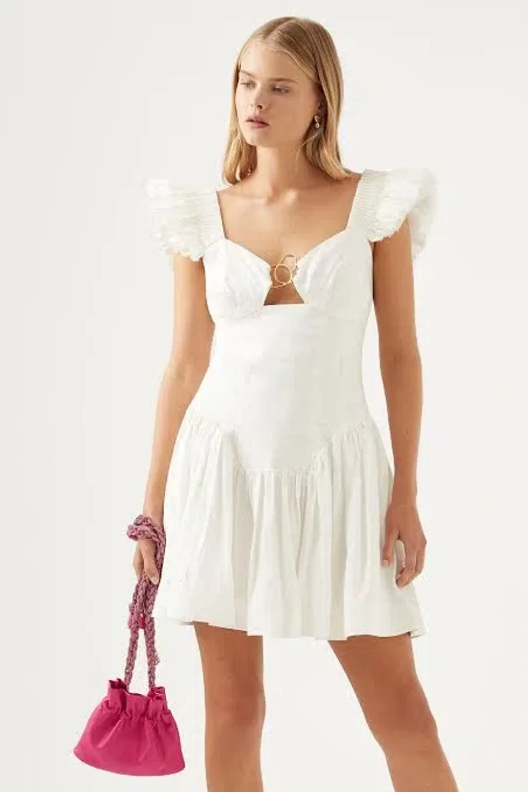 Aje Simone Frill Sleeve Mini Dress Ivory Size 6 / XS for rent on The Volte - main image