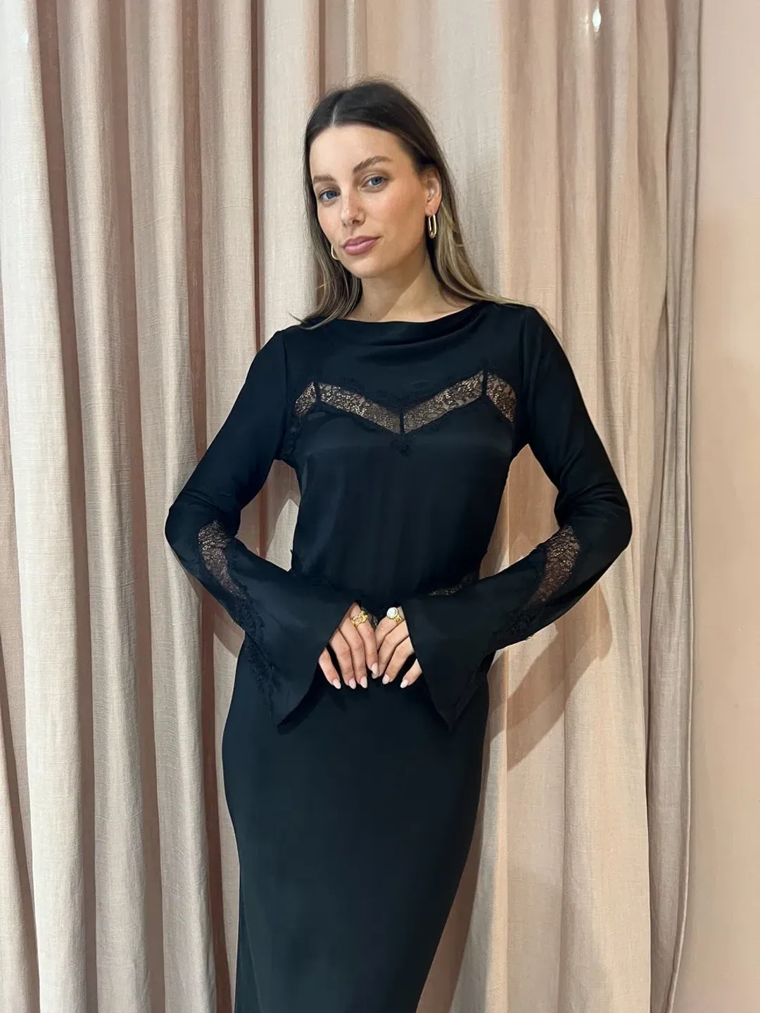 Bec & Bridge Spencer Lace Long Sleeve Maxi Dress in Black Size 6 / XS for rent on The Volte - main image