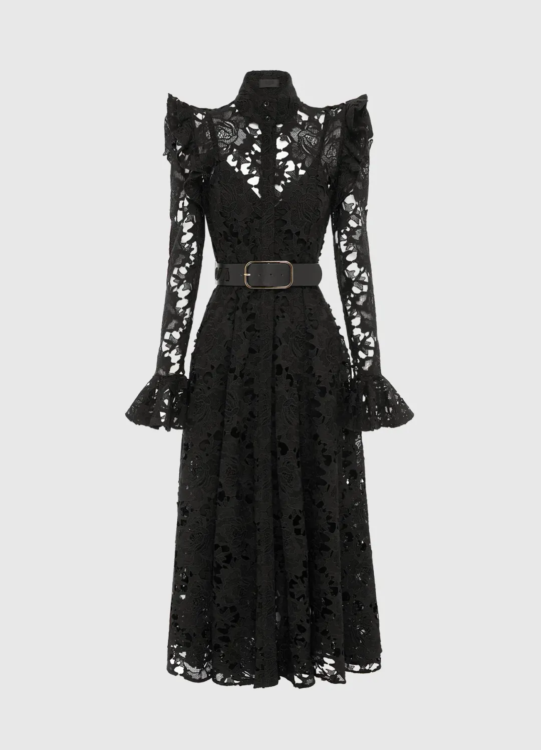 Leo Lin Aliyah Lace Butterfly Sleeve Midi Dress Black Size 8  for rent on The Volte - main image