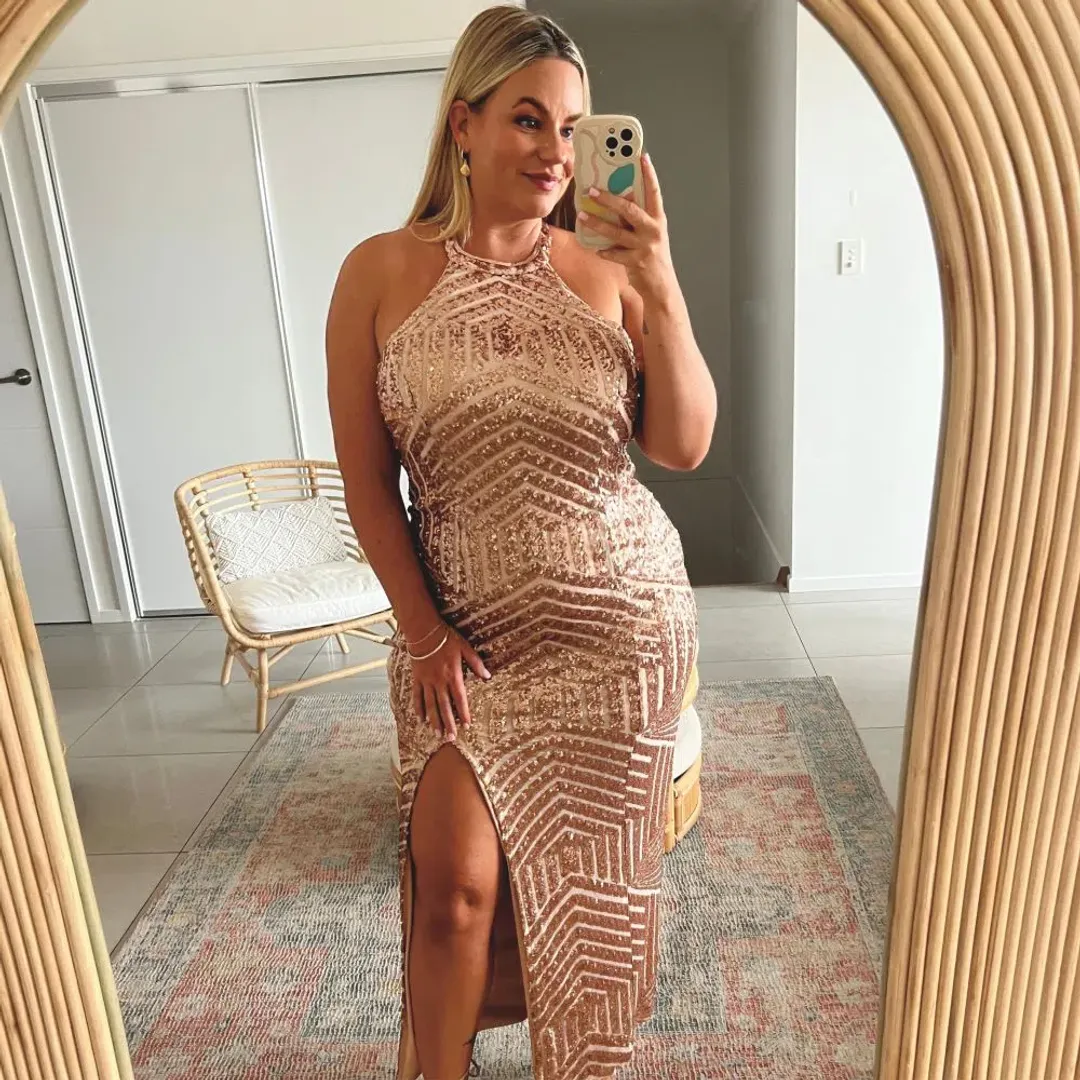 L'amour Diana Halter Gown Sequin Size 16 for rent on The Volte - main image