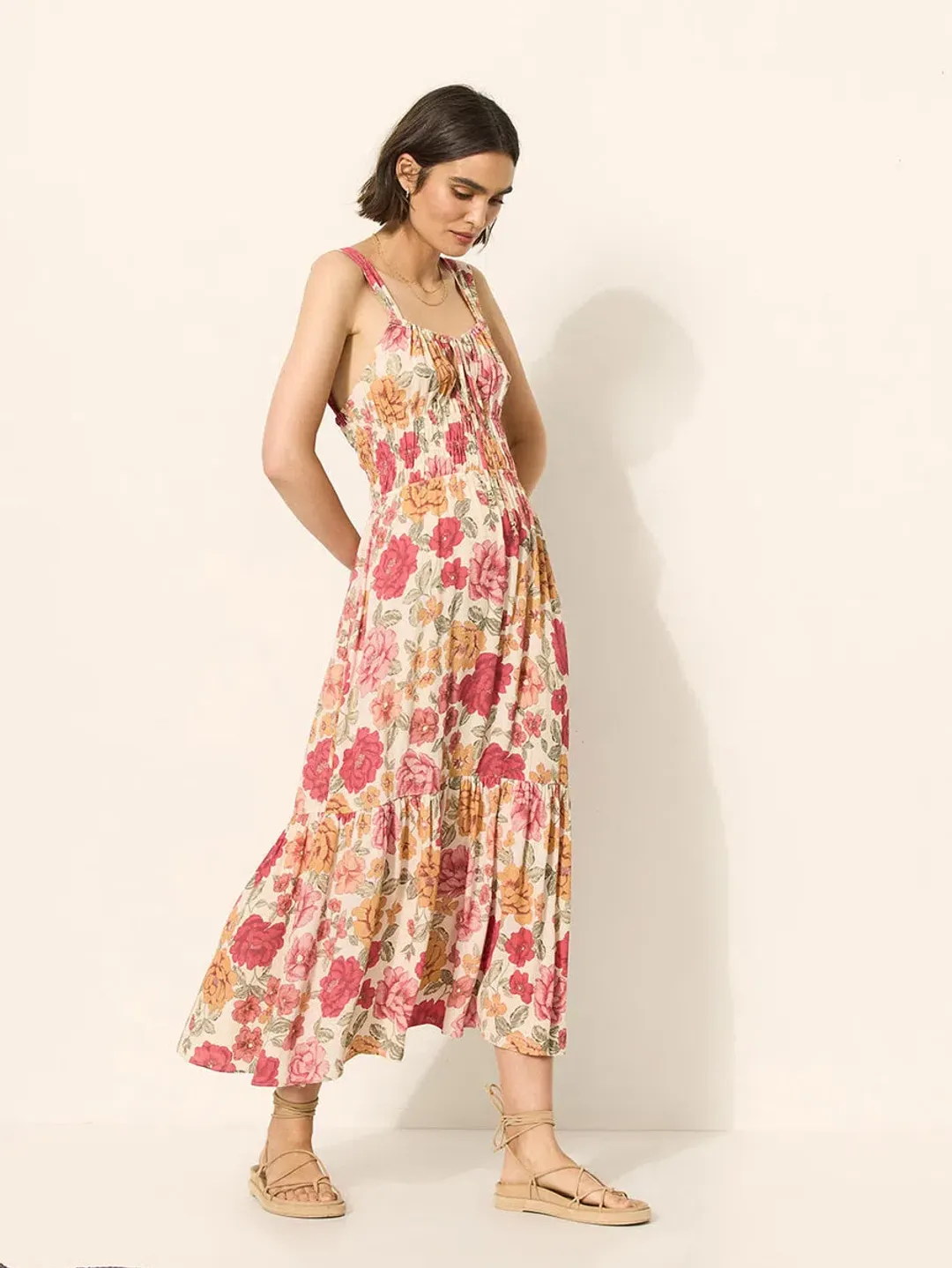 Kivari Maria Strappy Midi Dress Camela Floral Print Size 12 for rent on The Volte - main image