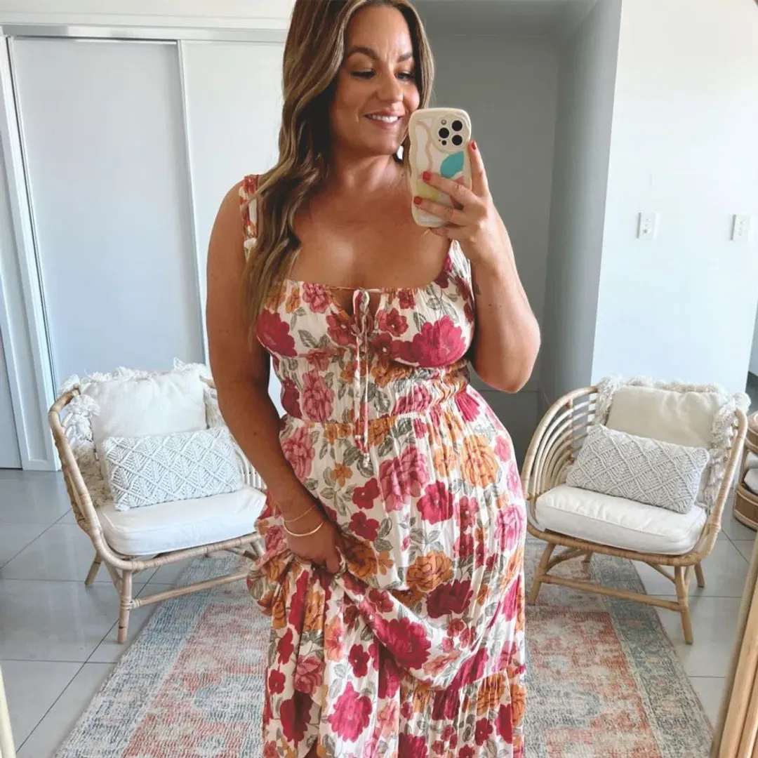 Kivari Maria Strappy Midi Dress Camela Floral Print Size 12 for rent on The Volte - main image