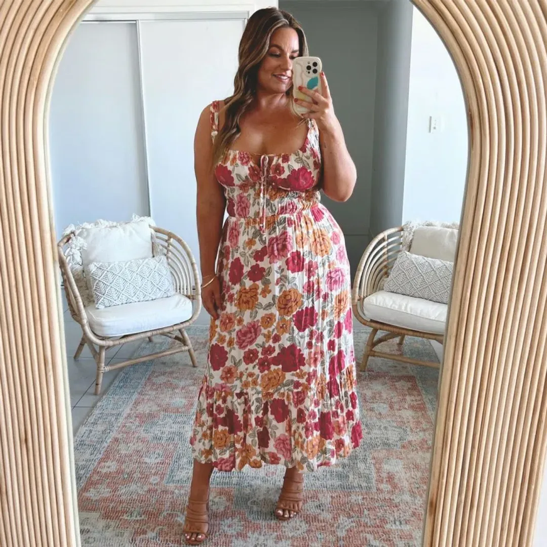 Kivari Maria Strappy Midi Dress Camela Floral Print Size 12 for rent on The Volte - main image