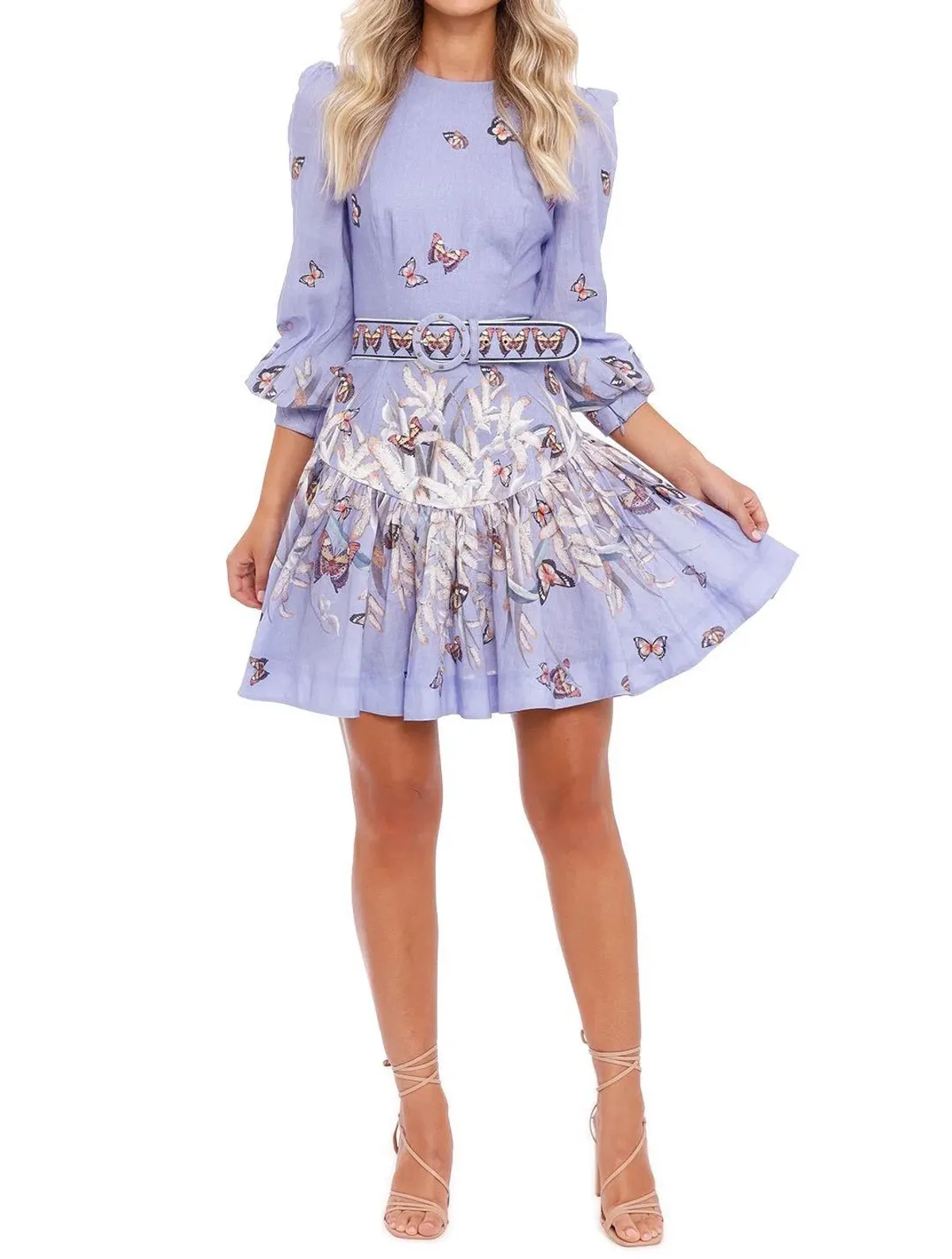 Zimmermann Botanica Belted Linen Mini Dress Cornflower Blue Size 1 / AU 10 for rent on The Volte - main image