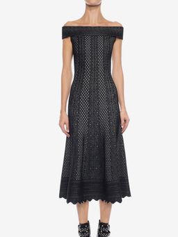 Alexander McQueen Off the Shoulder Jacquard Lace Dress Size 12 for rent on The Volte - image 1