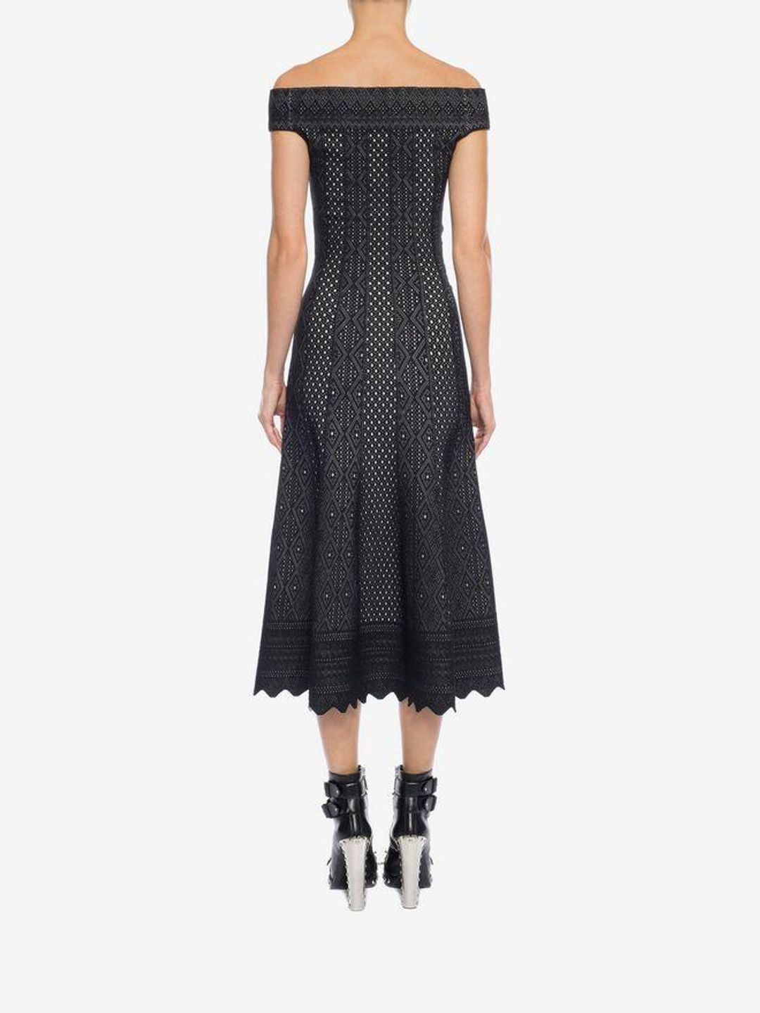 Alexander McQueen Off the Shoulder Jacquard Lace Dress Size 12 for rent on The Volte - main image