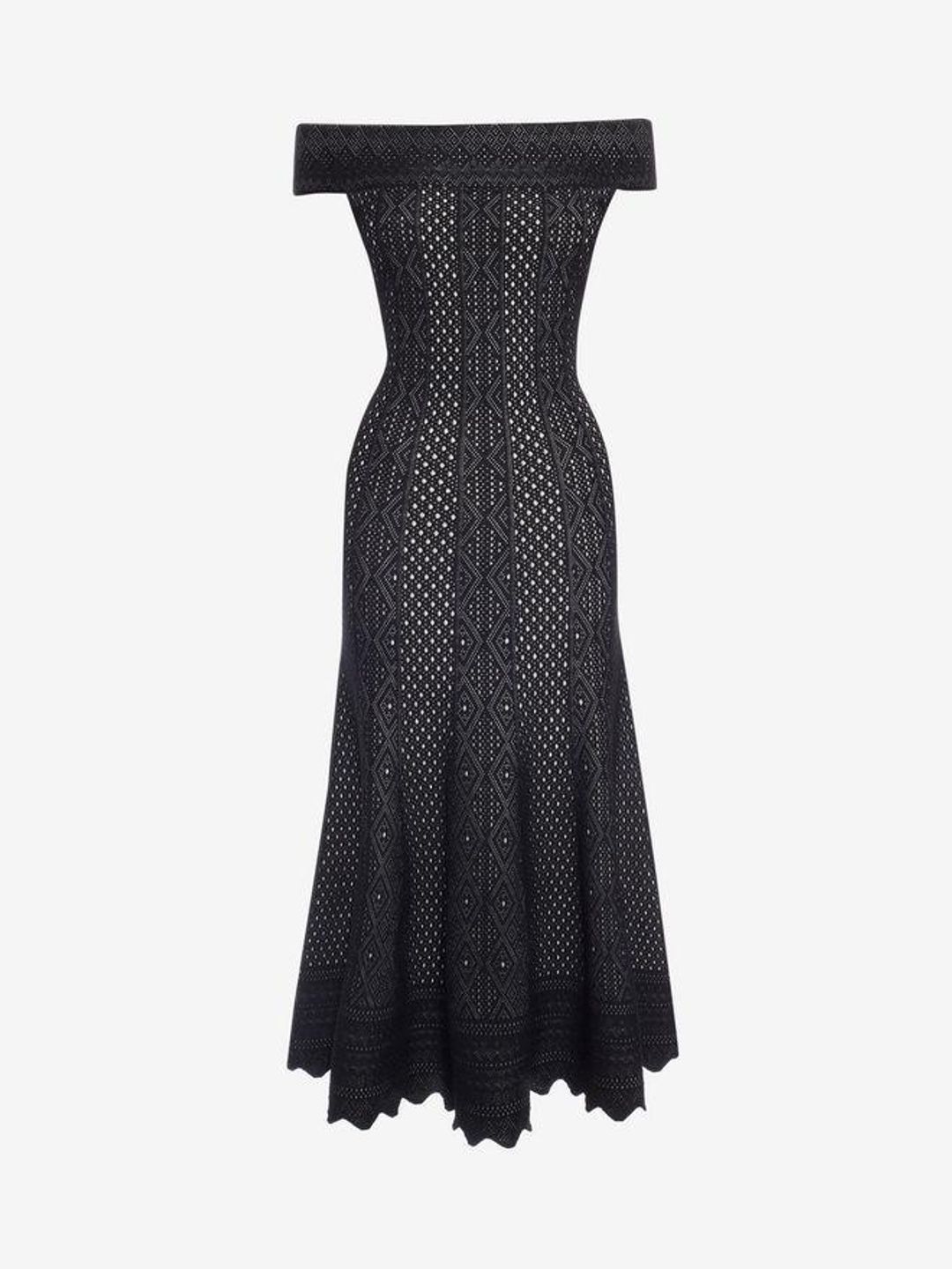 Alexander McQueen Off the Shoulder Jacquard Lace Dress Size 12 for rent on The Volte - main image