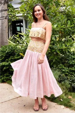 Alemais Anthea Tie Back Crop And Broderie Skirt Set Pink Size AU 14  for rent on The Volte - image 7