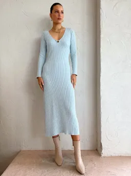 By Nicola Astrology Midi Knit Dress In Ice Blue Size AU 10 for rent on The Volte - image 3