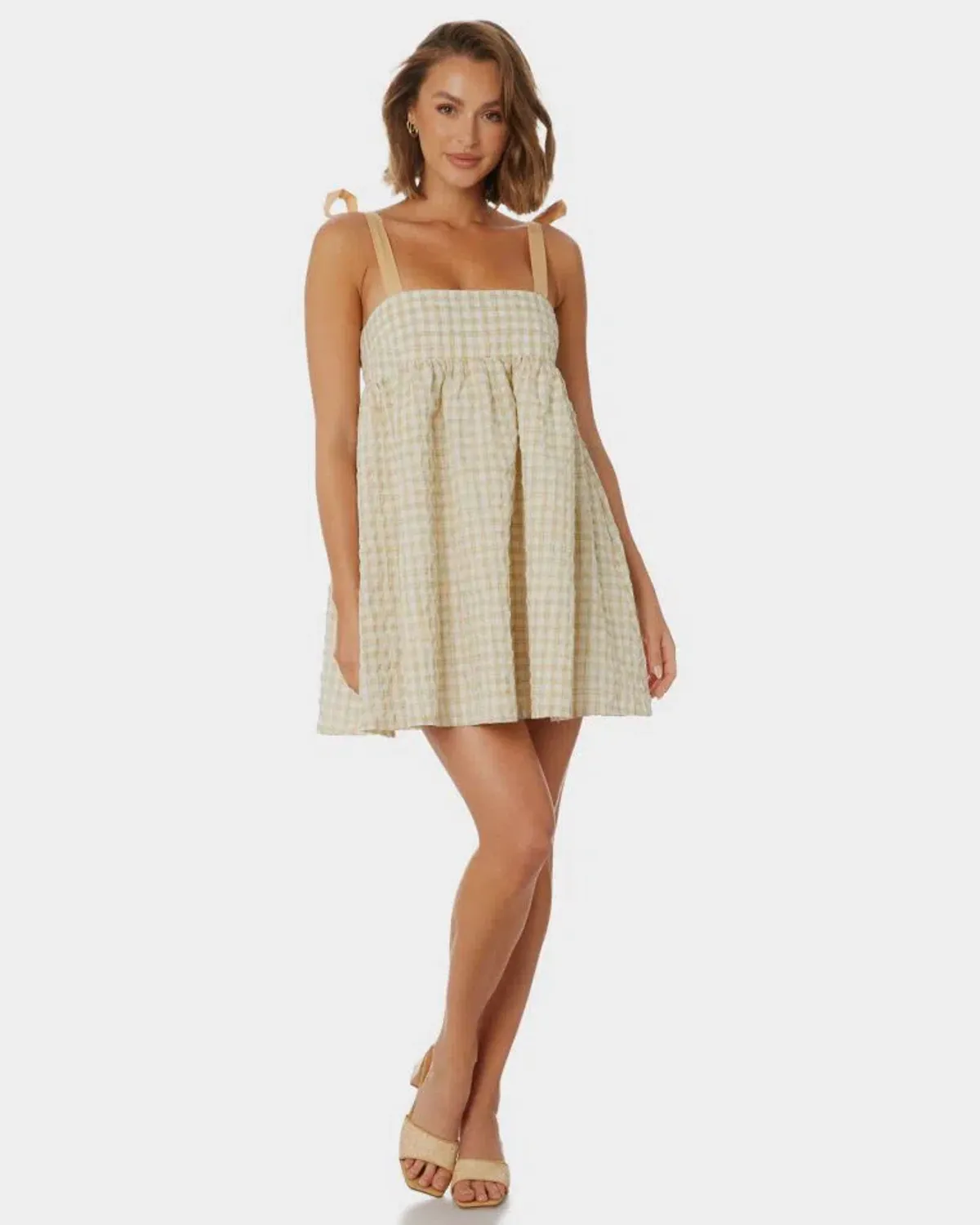 Mon Renn Lucille Mini Dress in Marigold Check Multi Size 12 for rent on The Volte - main image