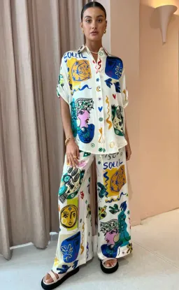 Alemais Soleil Silk Shirt and Pants Set Print Size 8 for rent on The Volte - image 1