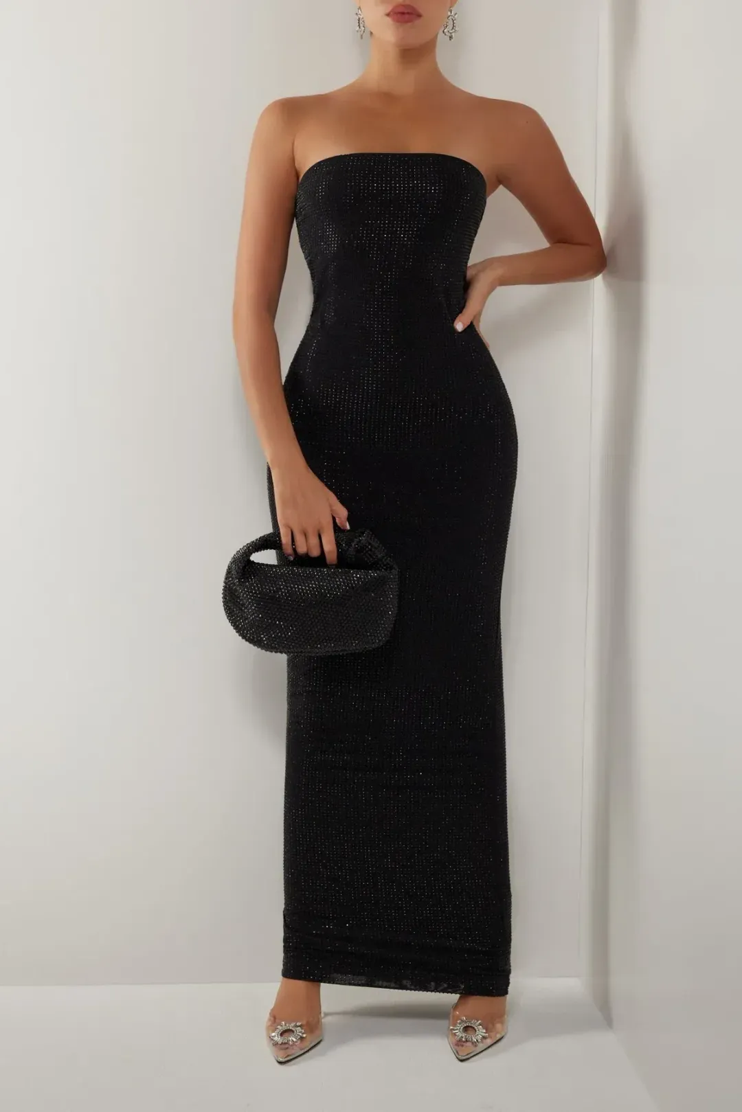 Heiress Beverly Hills Black Strapless Diamante Maxi Tube Dress Size 6 for rent on The Volte - main image