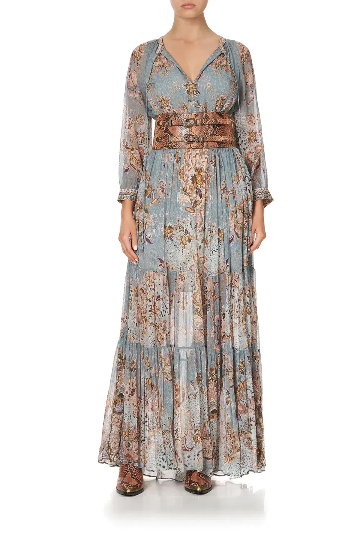 Camilla Le Palais Du Zahir Long Gathered Panel Dress Print Size 14 for rent on The Volte - main image