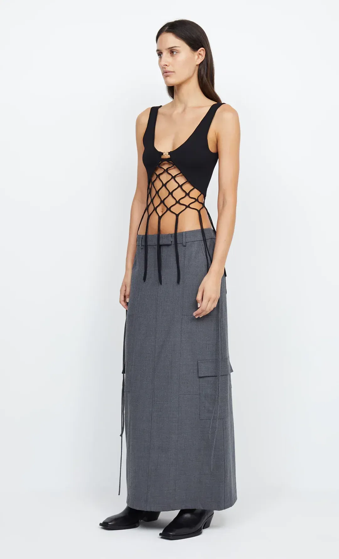 Bec & Bridge Aria Knit Cropped Top Black Size 8  for rent on The Volte - main image
