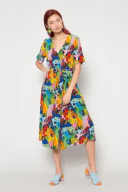 Gorman Dark Mermaid Technology Midi Silk Dress Multi Size 6 for rent on The Volte - image 1