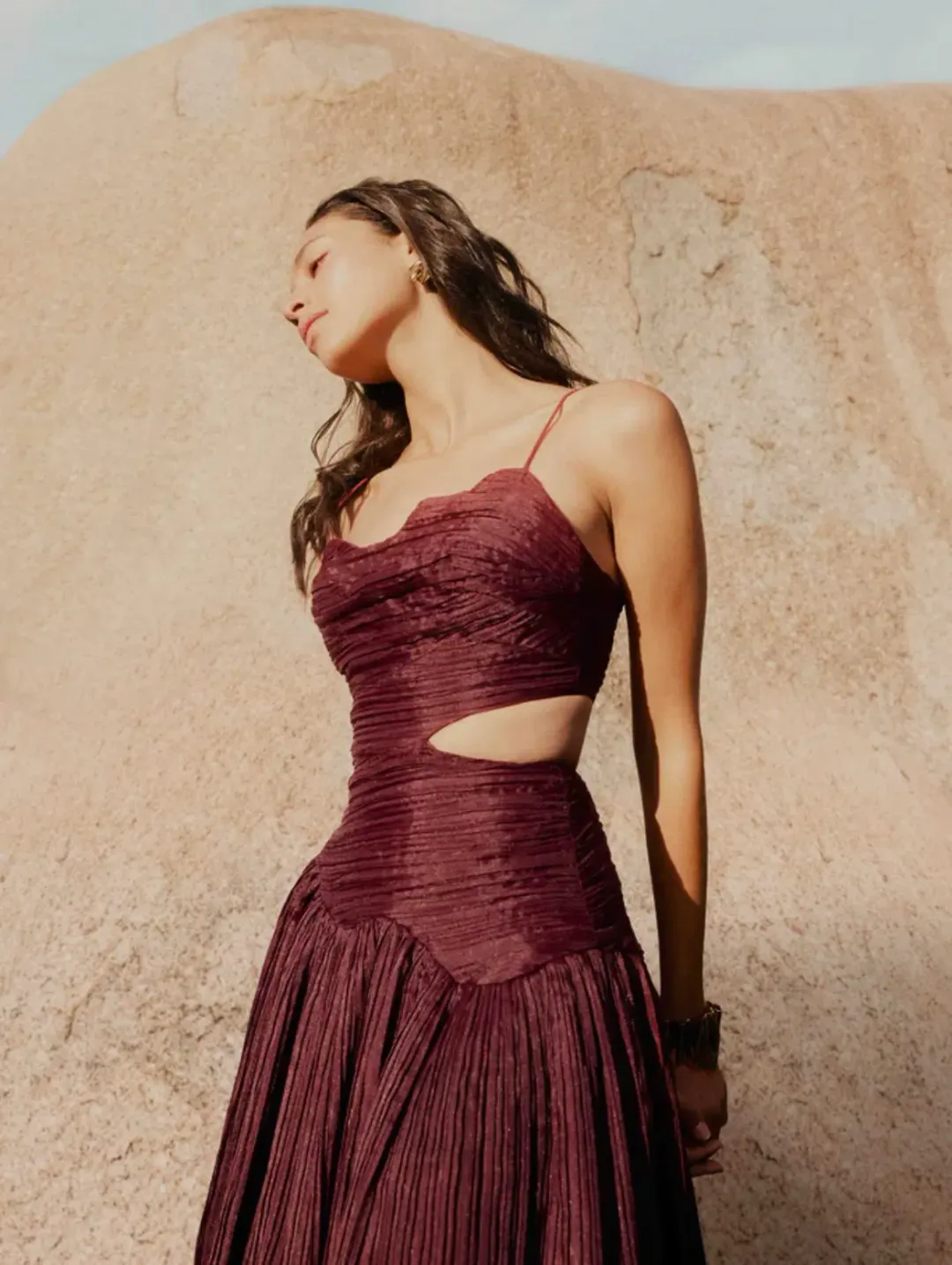 Aje Laurier Wave Maxi Dress Burgundy Size 12 / L for rent on The Volte - main image