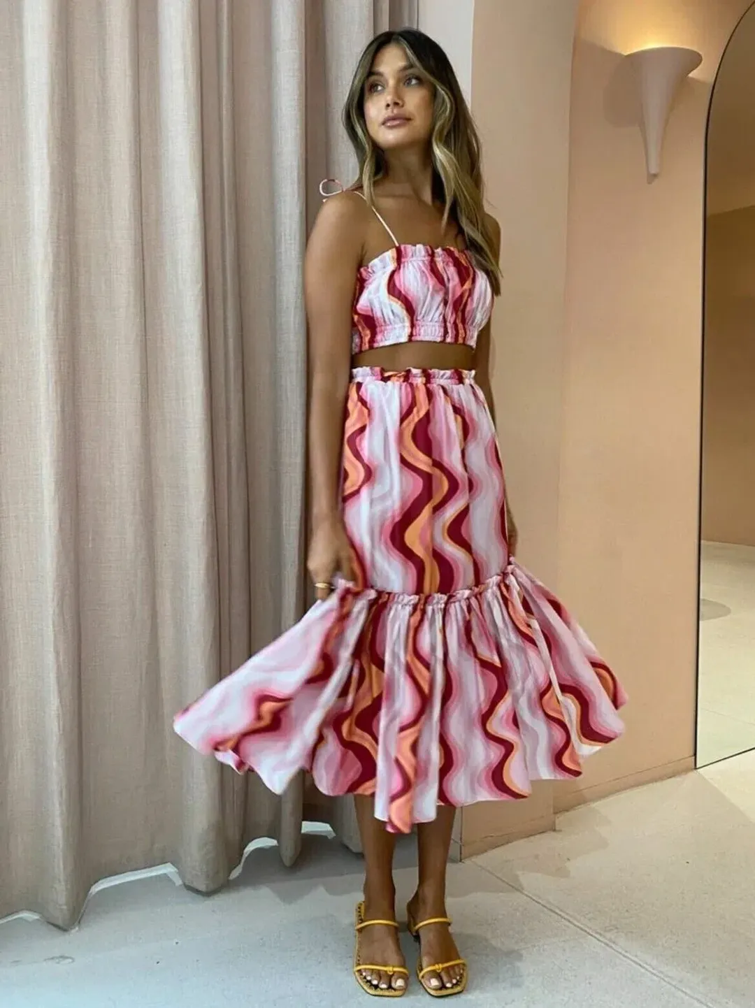 Steele Cameron Bustier And Austin Skirt Set Groovy Print Skirt M / Top L for rent on The Volte - main image