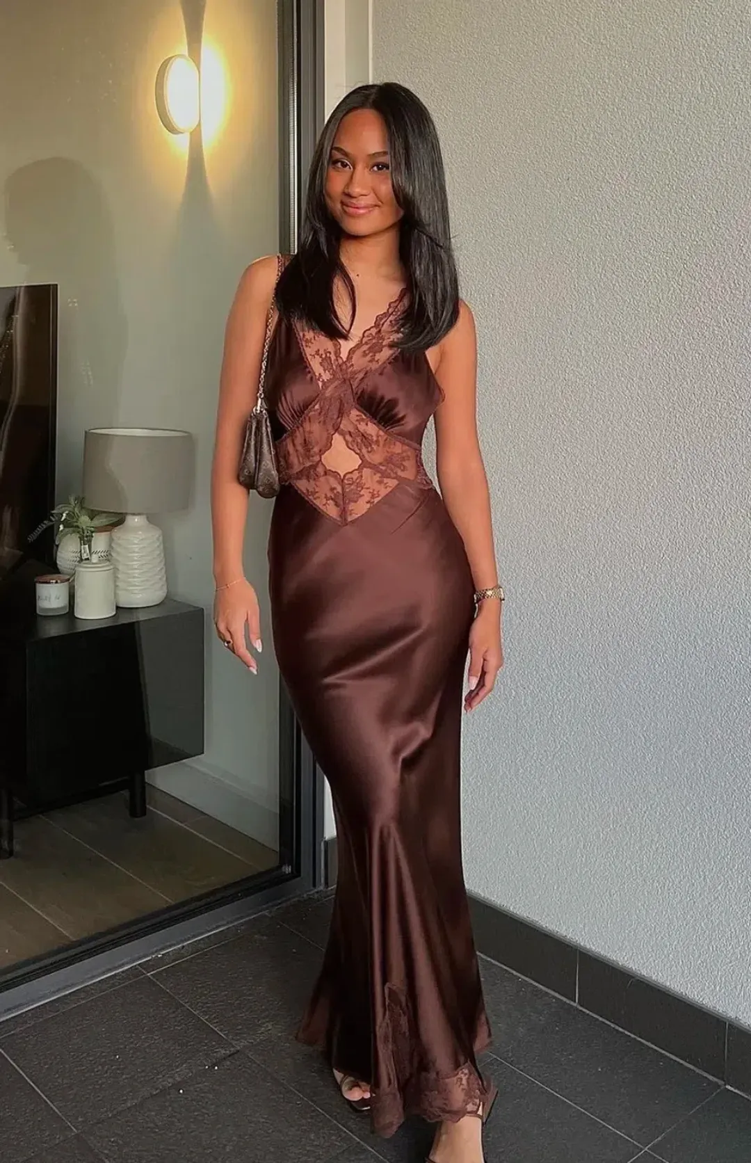 Sir the Label Aries Cut Out Gown Chocolate Size 0P / AU 6 for rent on The Volte - main image