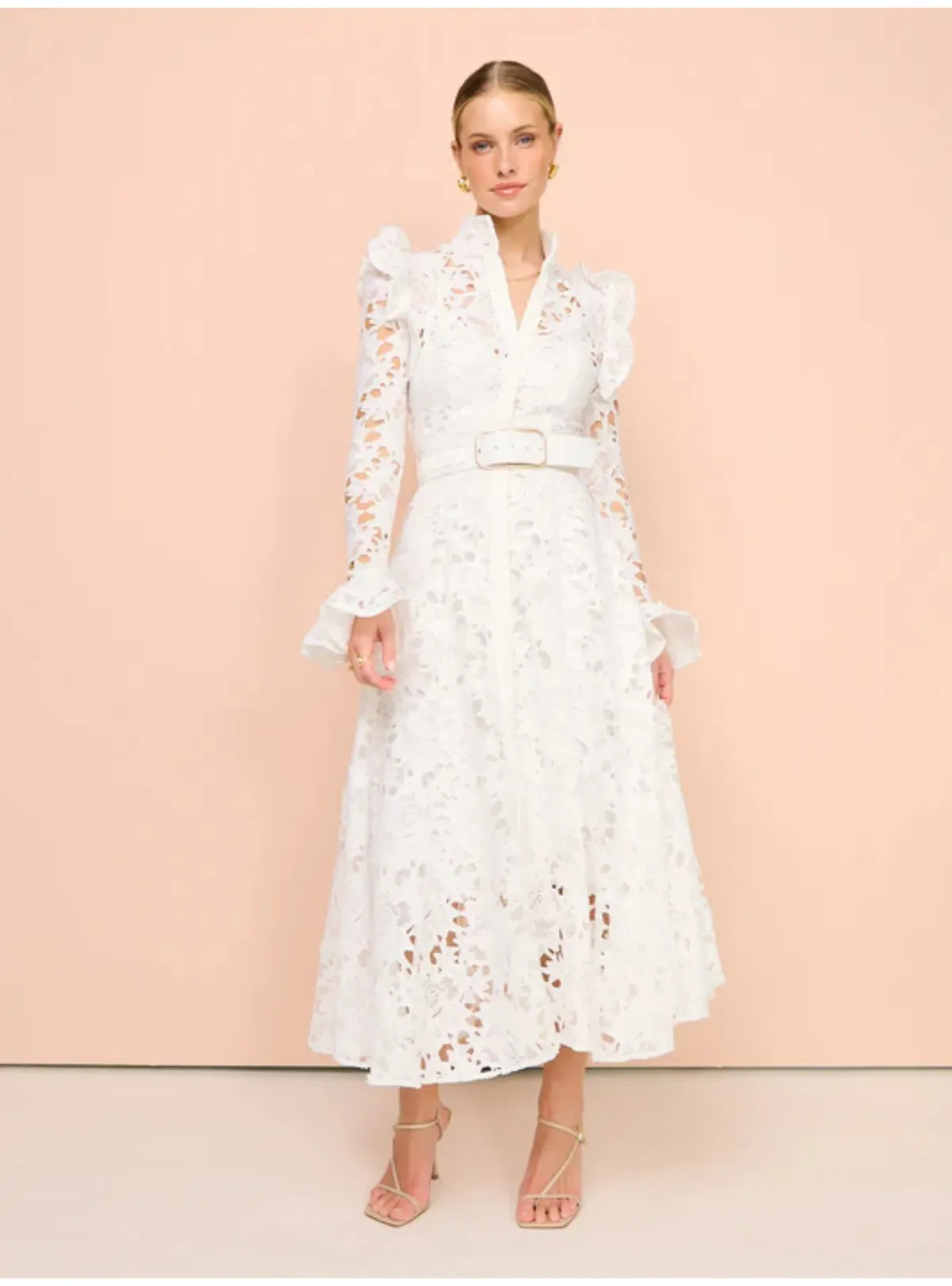 Leo Lin Aliyah Butterfly Sleeve Midi Dress Snow Size AU 12  for rent on The Volte - main image