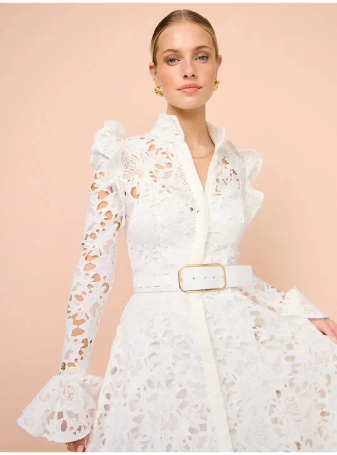 Leo Lin Aliyah Butterfly Sleeve Midi Dress Snow Size AU 12  for rent on The Volte - main image