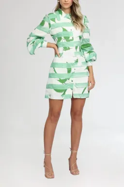 Leo Lin Rose Blanche Mini Dress Green Multi Print Size 14 for rent on The Volte - image 1