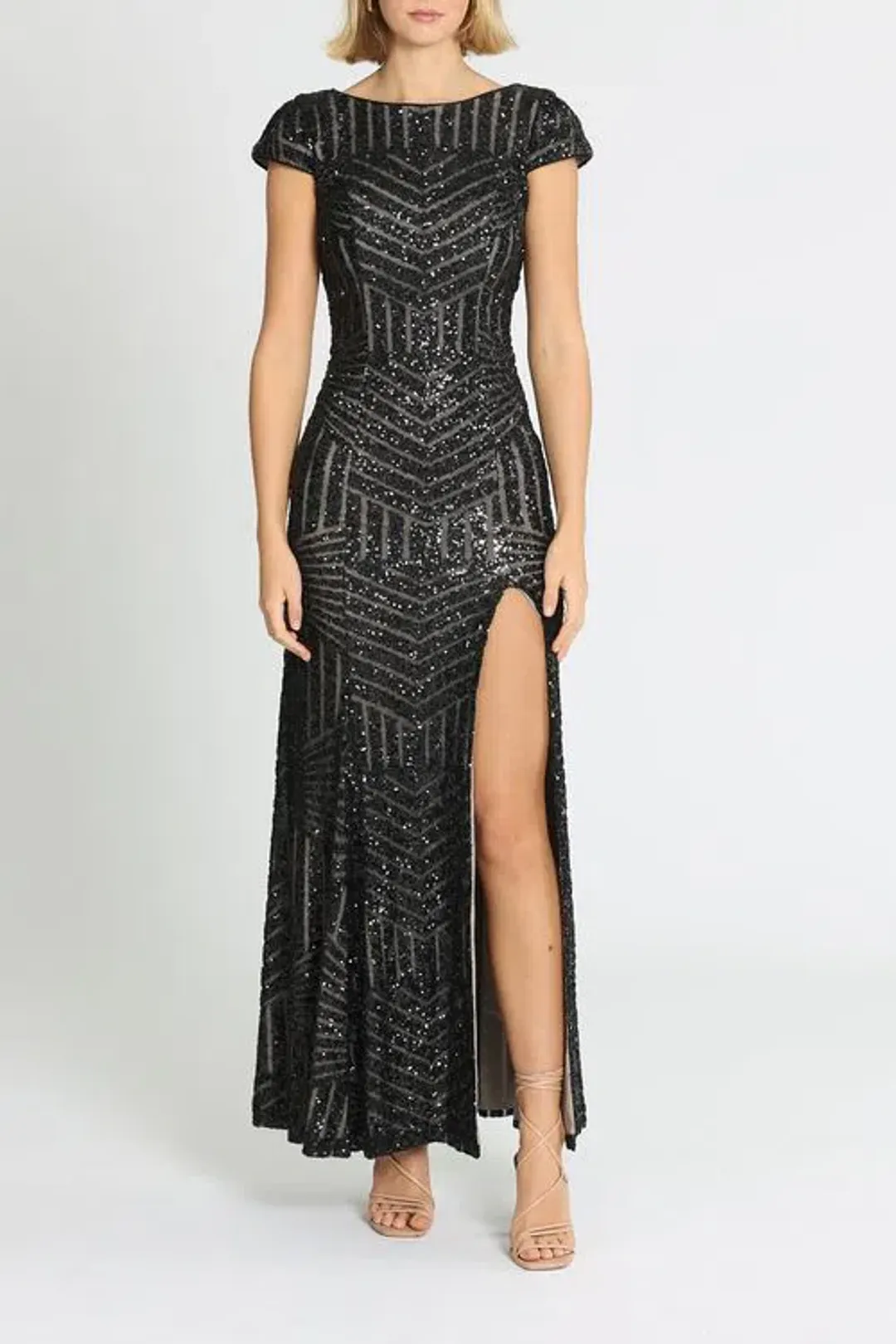 L'amour Karla Sequin Gown Black Size 12 for rent on The Volte - main image