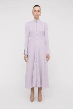 Scanlan Theodore Crepe Knit Button Polo Dress Pale Mauve Size 8 for rent on The Volte - image 1