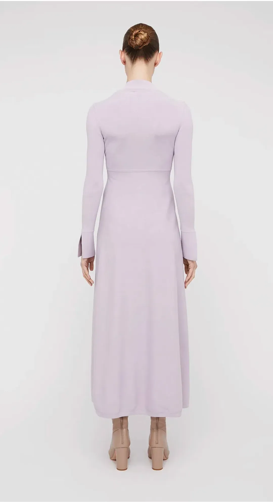 Scanlan Theodore Crepe Knit Button Polo Dress Pale Mauve Size 8 for rent on The Volte - main image