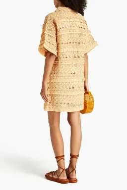 Zimmermann Postcard Crochet Mini Dress Straw Yellow Size 2 / AU 12 for rent on The Volte - image 2