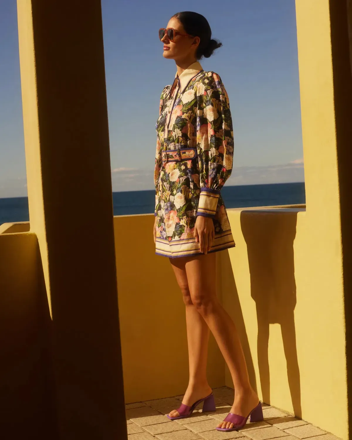 Zimmermann Coaster Long Sleeve Tunic Mini Dress Mayflower Black Floral Print Size 2 / AU 12 for rent on The Volte - main image