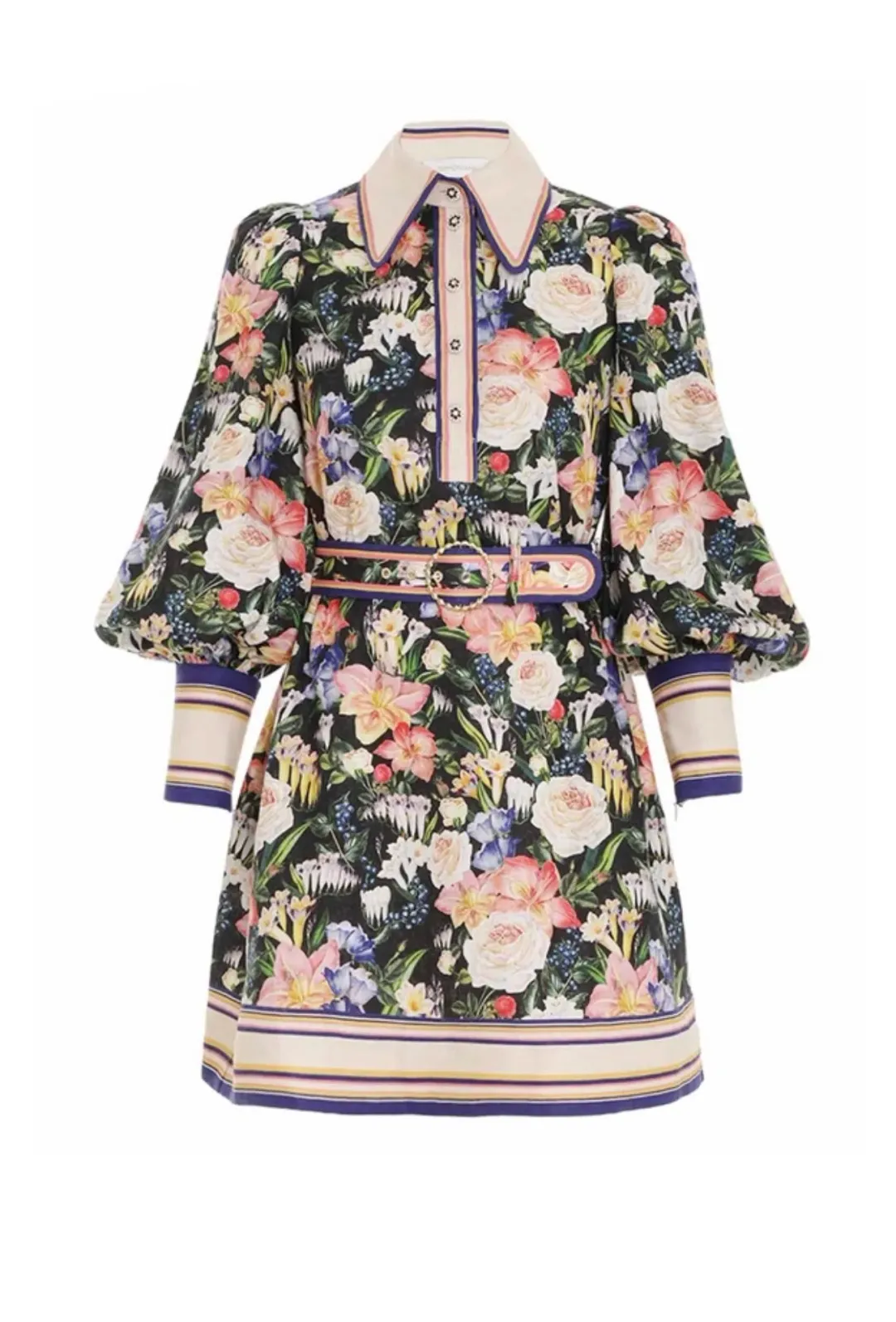 Zimmermann Coaster Long Sleeve Tunic Mini Dress Mayflower Black Floral Print Size 2 / AU 12 for rent on The Volte - main image