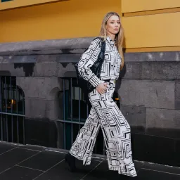 Aje Vortex Belted Shirt and Split Leg Pant Set Print Size 8 Top Size 10 Pants for rent on The Volte - image 2