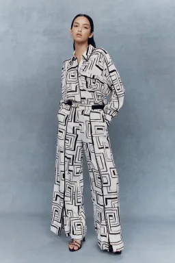 Aje Vortex Belted Shirt and Split Leg Pant Set Print Size 8 Top Size 10 Pants for rent on The Volte - image 1