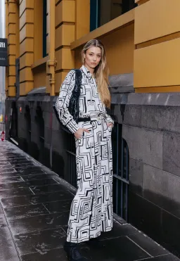 Aje Vortex Belted Shirt and Split Leg Pant Set Print Size 8 Top Size 14 Pants for rent on The Volte - image 3