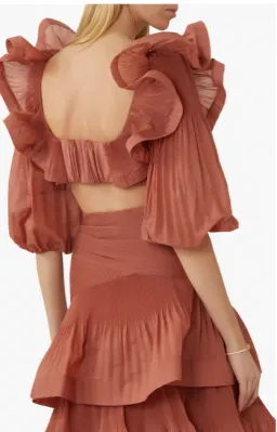 Zimmermann Ruffled Cropped Bodice and Pleated Tiered Skirt Set Aragon Size 1 / AU 10 for rent on The Volte - image 2