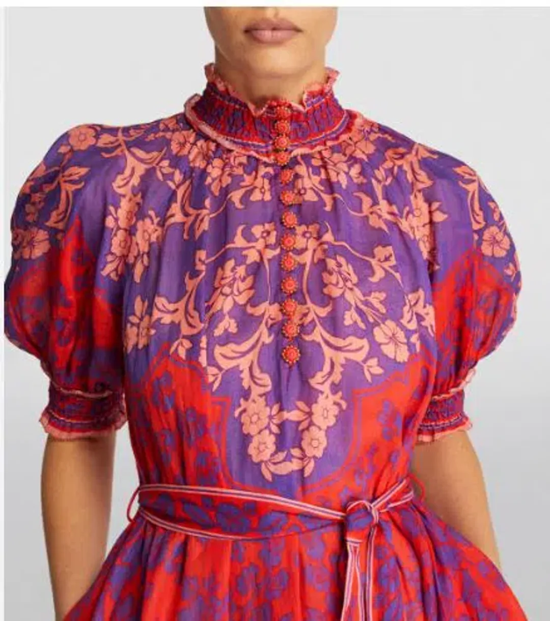 Zimmermann Raie Swing Maxi Dress Purple Red Floral Size AU 12 for rent on The Volte - main image