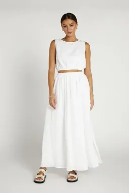 DISSH Dylan Linen Crop Top and Maxi Skirt Set White Size S / AU 8 for rent on The Volte - image 1