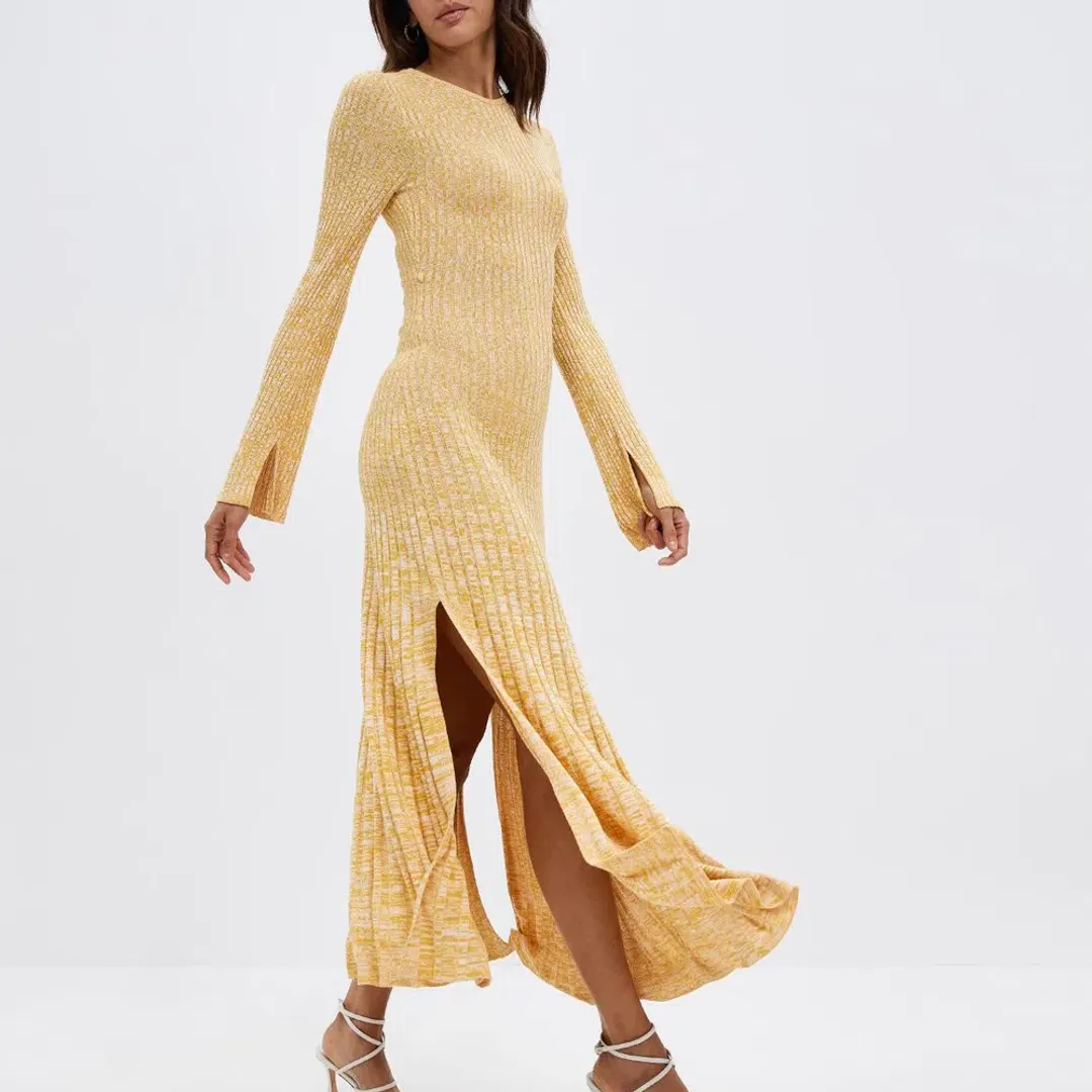 Aere Mixed Yarn Maxi Dress Yellow Size AU 10 for rent on The Volte - main image