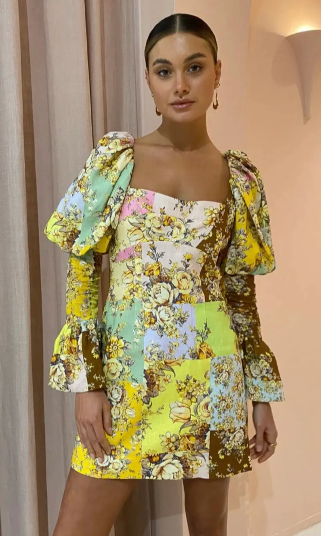 Alemais Matilde Puff Sleeve Mini Dress In Multi 12 for rent on The Volte - main image