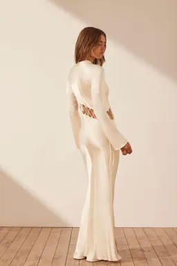 Shona Joy Arienzo Asymmetrical Lace Up Maxi Dress Cream Size 10  for rent on The Volte - image 2