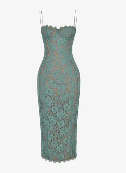 House Of Cb Joelle Forest Lace Midi Dress Green Size 8 for rent on The Volte - image 4
